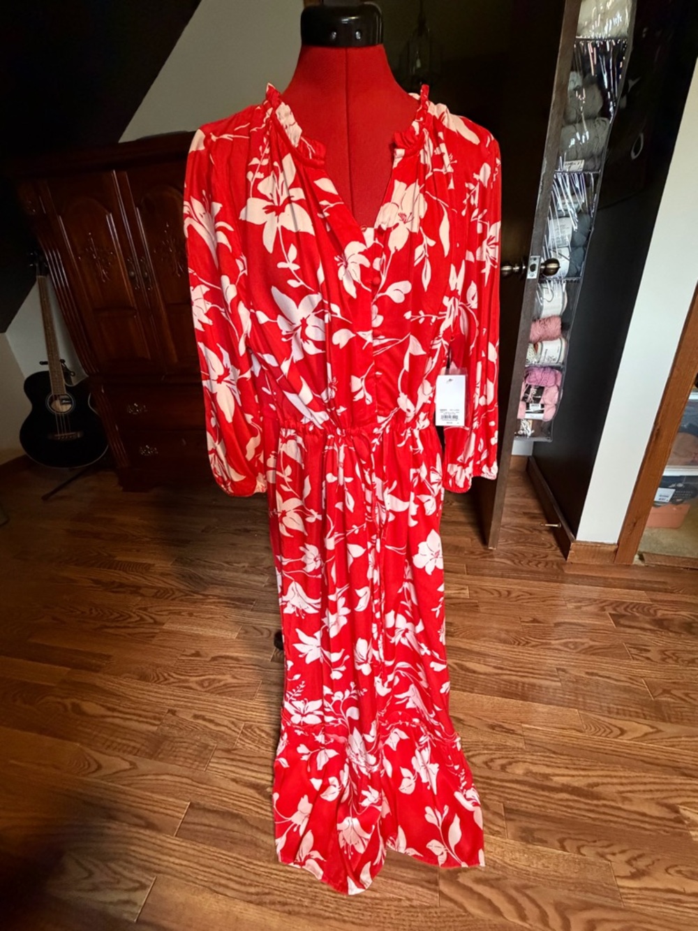 croft & barrow Red and White Floral Maxi Dress